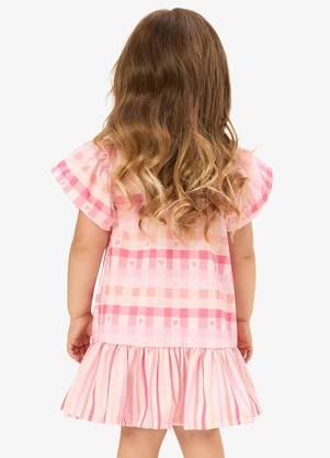Rovi Kids - Vestido Feminino Meia Malha Listrado Rosa - ROVI KIDS