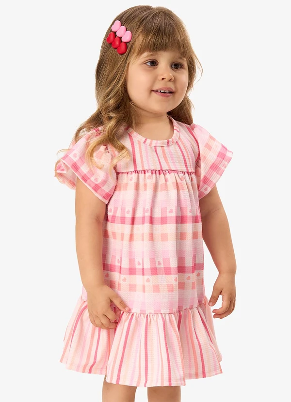 Rovi Kids - Vestido Feminino Meia Malha Listrado Rosa