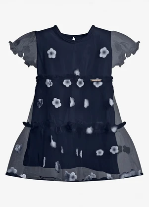 Trick Nick - Vestido Feminino Tule Bordado Floral Azul - TRICK NICK