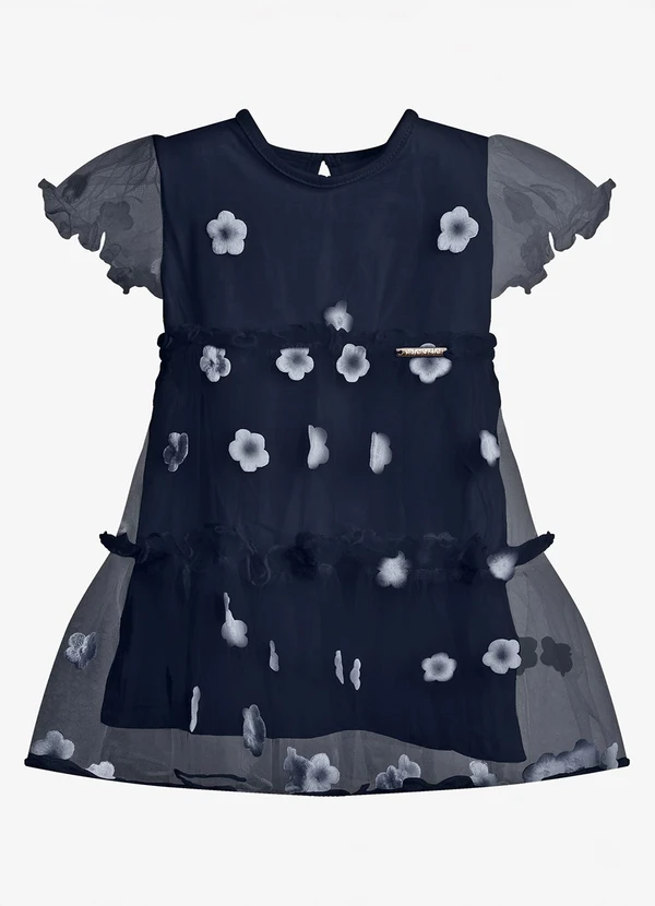Trick Nick - Vestido Feminino Tule Bordado Floral Azul