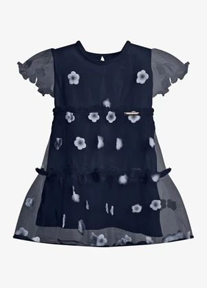 Trick Nick - Vestido Feminino Tule Bordado Floral Azul - TRICK NICK