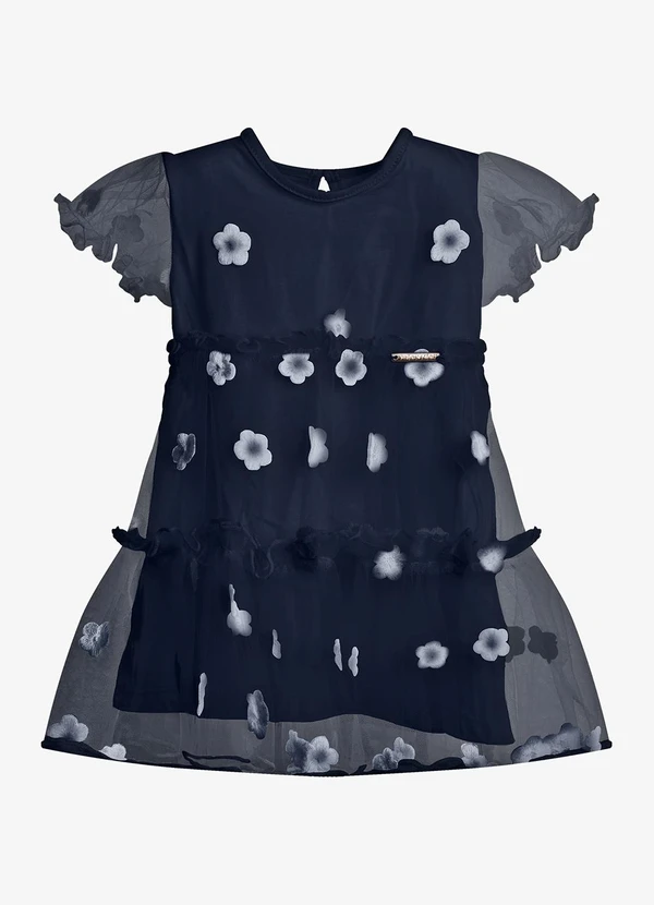 Trick Nick - Vestido Feminino Tule Bordado Floral Azul