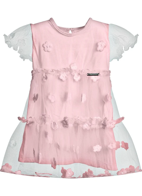 Trick Nick - Vestido Feminino Tule Bordado Floral Branco