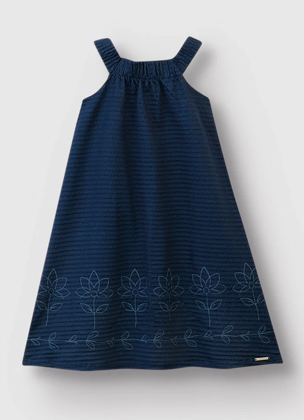 Carinhoso - Vestido Floral Amplo Azul Marinho