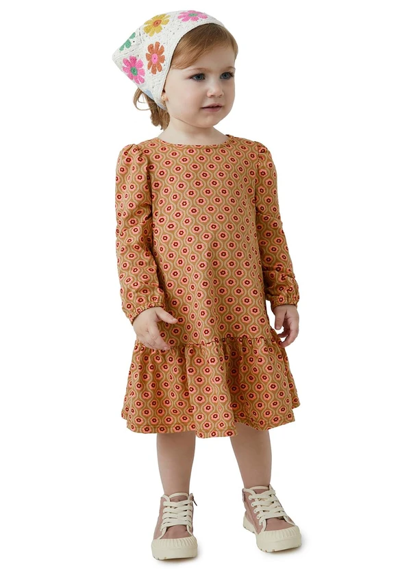 Carinhoso - Vestido Floral com Babado Marrom