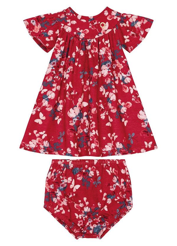 Carinhoso - Vestido Floral com Calcinha Menina Vermelho