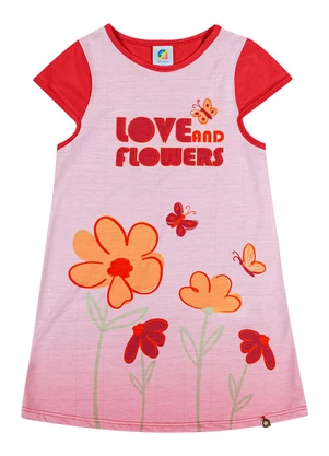 Outlet - Vestido Floral com Letterings Menina Vermelho - OUTLET