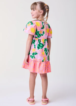 Bimbi - Vestido Floral com Poá Rosa - BIMBI