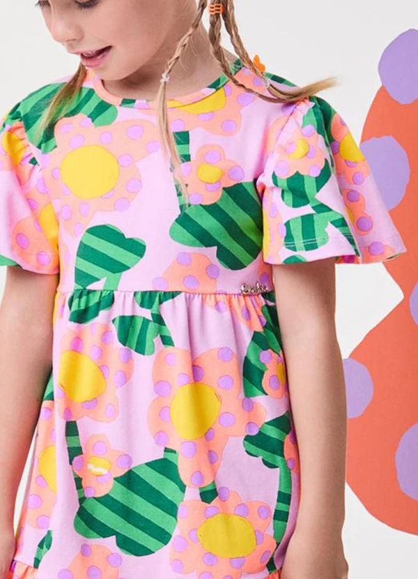 Bimbi - Vestido Floral com Poá Rosa 3