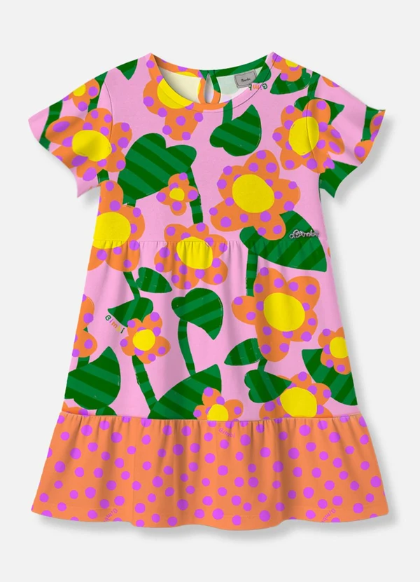 Bimbi - Vestido Floral com Poá Rosa 4