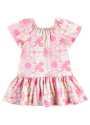 Bee Loop - Vestido Floral Cotton Infantil Rosa - BEE LOOP