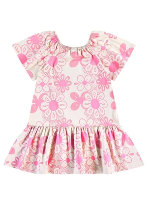 Bee Loop - Vestido Floral Cotton Infantil Rosa - BEE LOOP