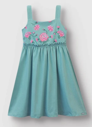 Carinhoso - Vestido Floral Godê Azul Turquesa - CARINHOSO