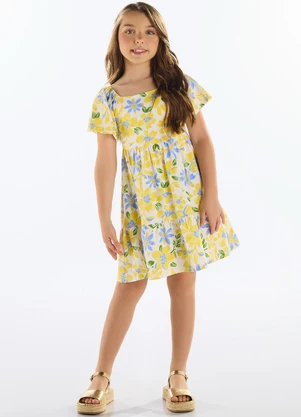 Quimby - Vestido Floral Infantil Amarelo - QUIMBY