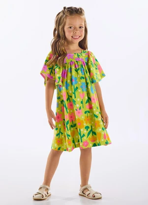 Up Baby - Vestido Floral Infantil Cotton Amarelo - UP BABY
