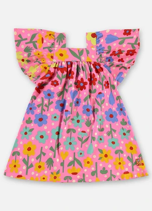 Up Baby - Vestido Floral Infantil Cotton Rosa - UP BABY
