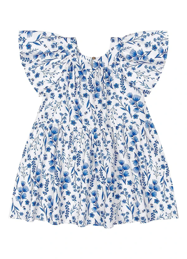 Quimby - Vestido Floral Tricoline Azul 3