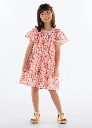 Quimby - Vestido Floral Tricoline Vermelho - QUIMBY