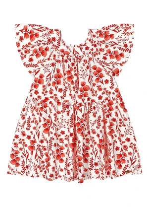 Quimby - Vestido Floral Tricoline Vermelho - QUIMBY