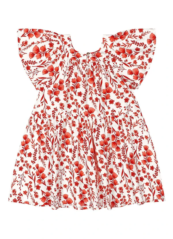Quimby - Vestido Floral Tricoline Vermelho 3