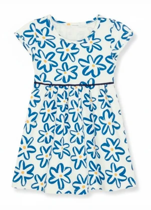 Duduka - Vestido Flores com Recorte na Cintura Azul  - DUDUKA