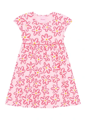 Duduka - Vestido Flores com Recorte na Cintura Rosa - DUDUKA