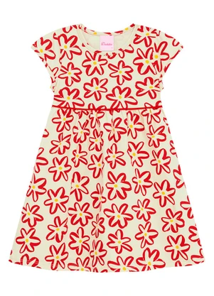 Duduka - Vestido Flores com Recorte na Cintura Vermelho - DUDUKA