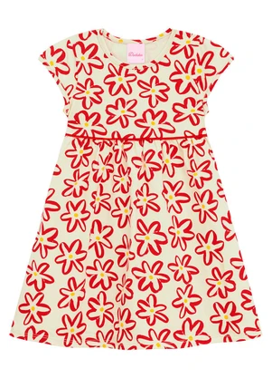Duduka - Vestido Flores com Recorte na Cintura Vermelho - DUDUKA