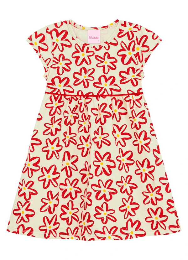 Duduka - Vestido Flores com Recorte na Cintura Vermelho