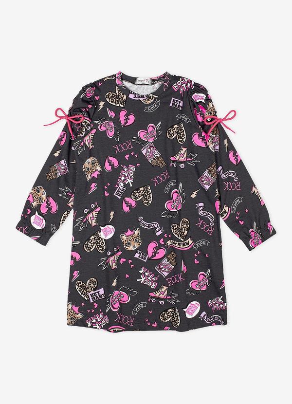 Momi - Vestido Gatos Rock Star Preto