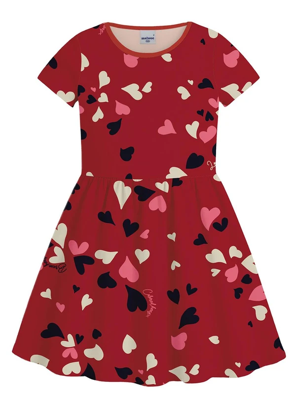 Malwee Kids - Vestido Godê Acinturado Corações Vermelho 1