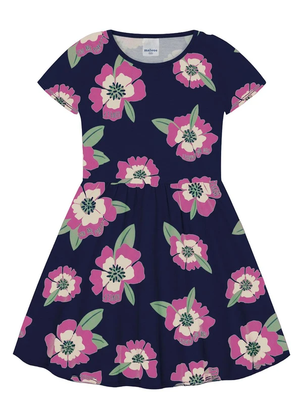 Malwee Kids - Vestido Godê Acinturado Floral Azul Marinho 2