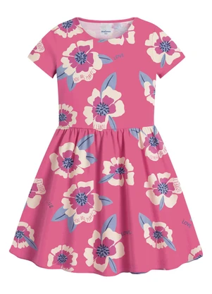 Malwee Kids - Vestido Godê Acinturado Floral Rosa - MALWEE KIDS