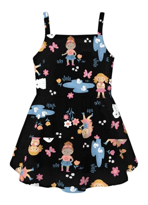 Malwee Kids - Vestido Godê Acinturado Flores Preto - MALWEE KIDS