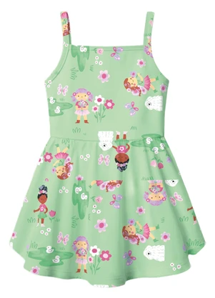 Malwee Kids - Vestido Godê Acinturado Flores Verde Água - MALWEE KIDS