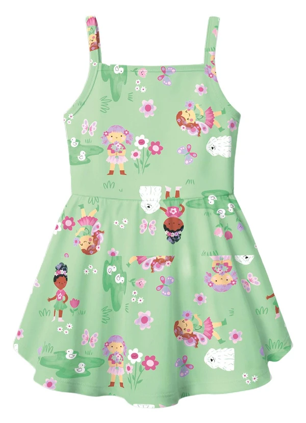 Malwee Kids - Vestido Godê Acinturado Flores Verde Água 1