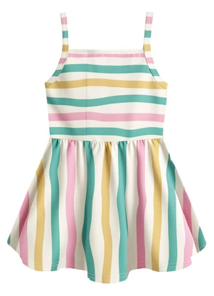 Malwee Kids - Vestido Godê Acinturado Listrado Bege - MALWEE KIDS