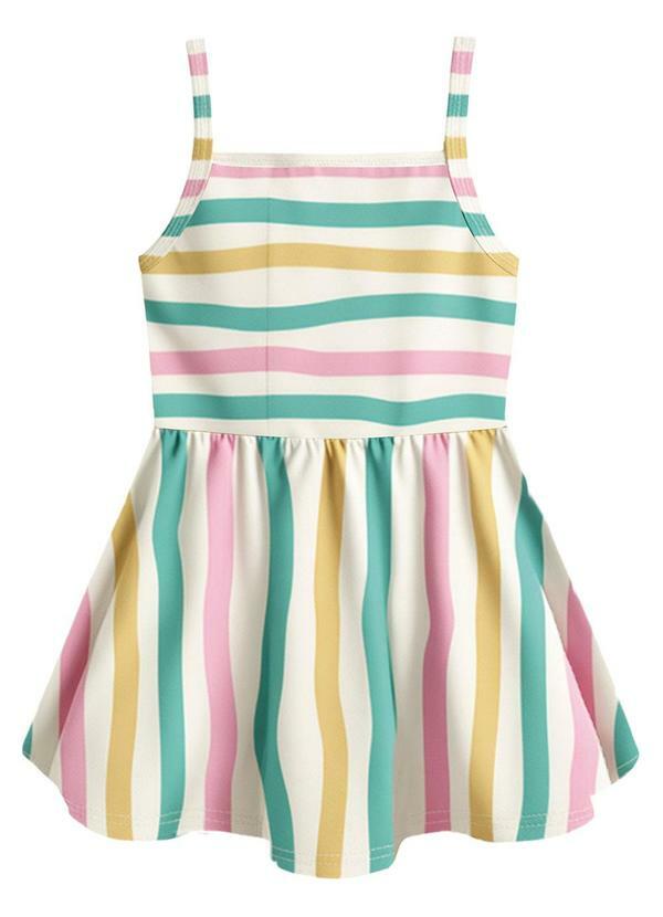 Malwee Kids - Vestido Godê Acinturado Listrado Bege