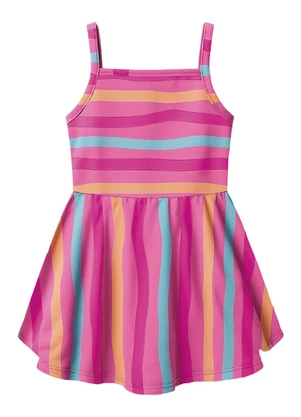 Malwee Kids - Vestido Godê Acinturado Listrado Rosa - MALWEE KIDS