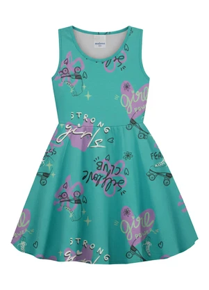 Malwee Kids - Vestido Godê Acinturado Patins Azul Celeste - MALWEE KIDS