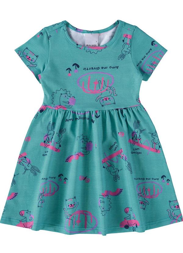 Malwee Kids - Vestido Godê Amo Me Divertir Azul Turquesa