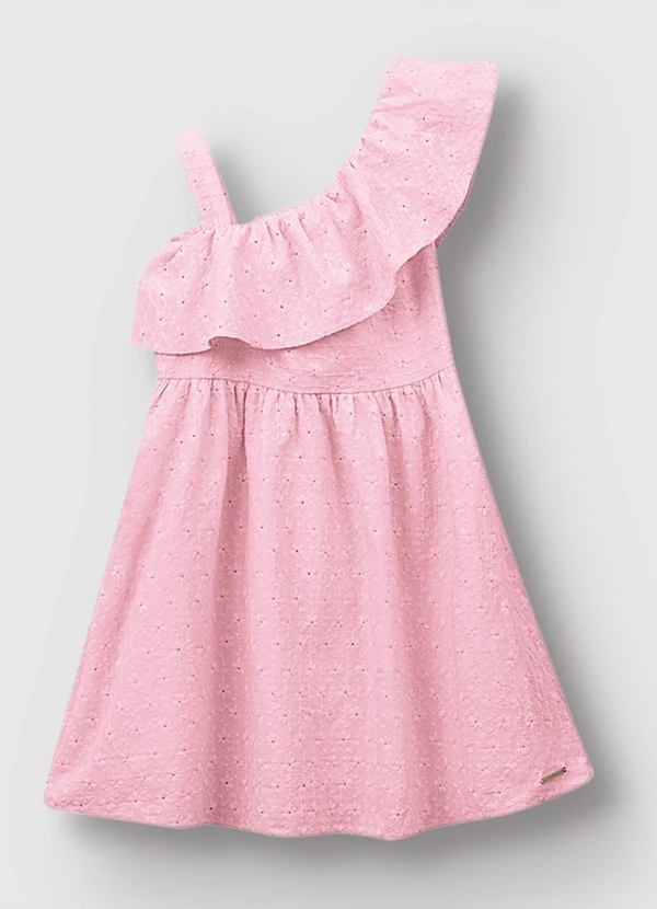 Carinhoso - Vestido Godê Bordado Rosa Claro