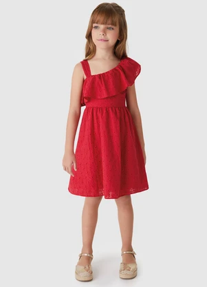Carinhoso - Vestido Godê Bordado Vermelho - CARINHOSO