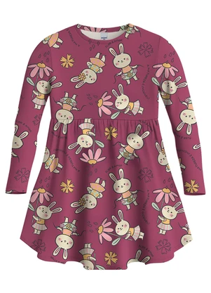 Malwee Kids - Vestido Godê Coelhinho em Cotton Malva - MALWEE KIDS