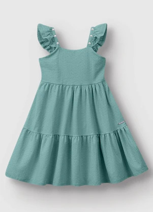 Carinhoso - Vestido Godê com Pérolas Azul Turquesa - CARINHOSO