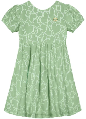 Carinhoso Vestido Godê Corações Menina Verde