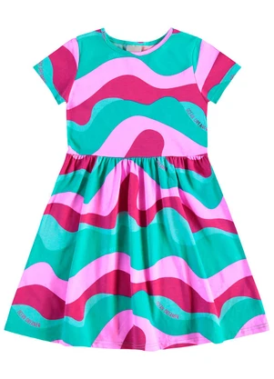 Malwee Kids - Vestido Godê Curto Ondas Azul Turquesa - MALWEE KIDS