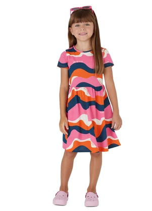 Malwee Kids - Vestido Godê Curto Ondas Laranja - MALWEE KIDS