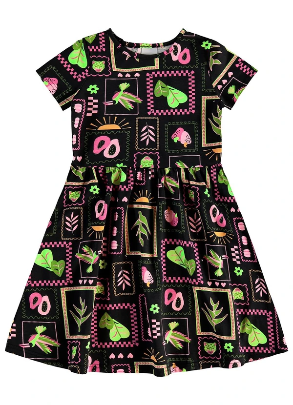 Malwee Kids - Vestido Godê Curto Tropical Preto