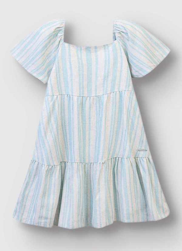 Carinhoso - Vestido Godê em Linho Listrado Azul Claro 2